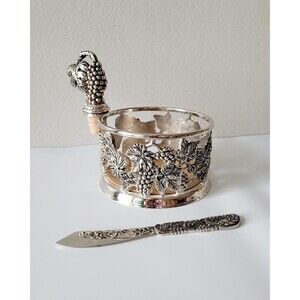 Vintage Godinger Silver Wine Coaster Cork StopperCheese Knife Grape Set